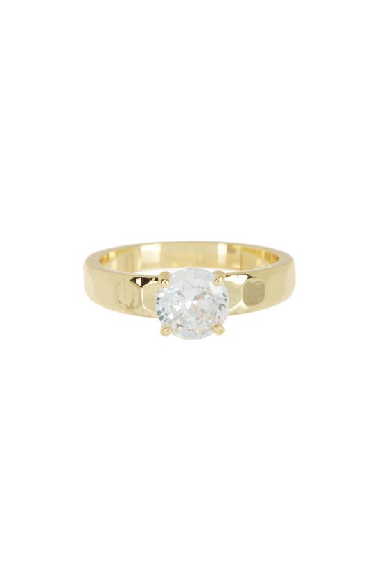 Shop Covet Solitaire Textured Band Ring In Gold