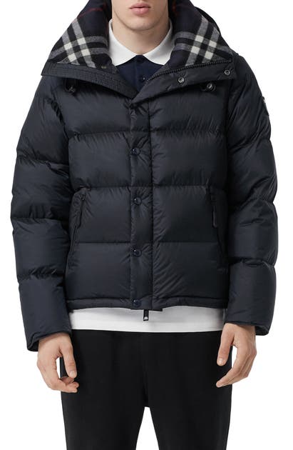 Shop Burberry Lockwell Detachable Sleeve Down Puffer Coat In Navy