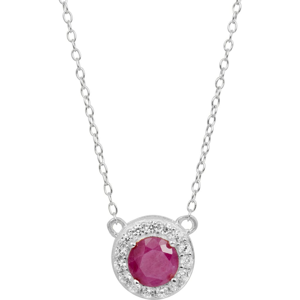 Shop Savvy Cie Jewels Gemstone Halo Pendant Necklace In Silver/ruby
