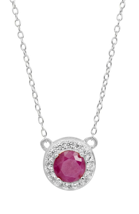 Savvy Cie Jewels Gemstone Halo Pendant Necklace In Silver/ Ruby