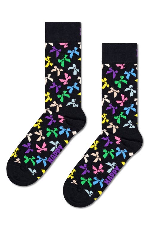 Happy Socks Bow Cotton Blend Crew Socks in Black 