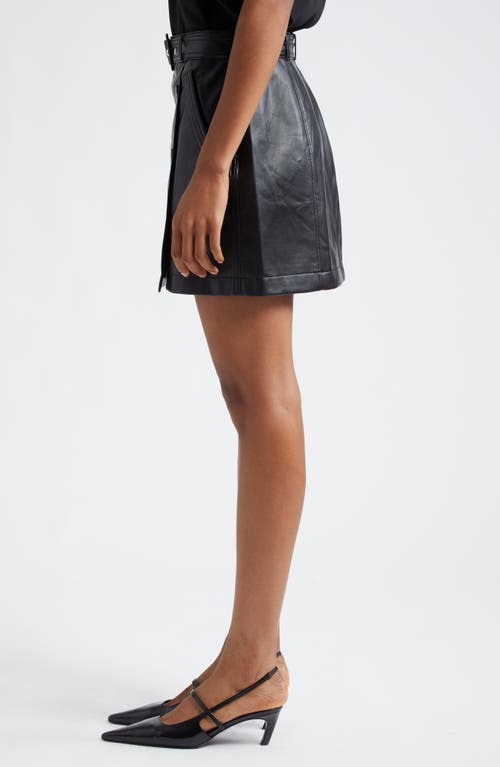 Shop Cinq À Sept Quin Belted Wrap Front Faux Leather Skirt In Black