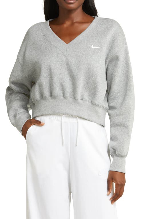 Nike Sportswear Phoenix Fleece V-neck Crop Sweatshirt In Dk Grey Heather/sail