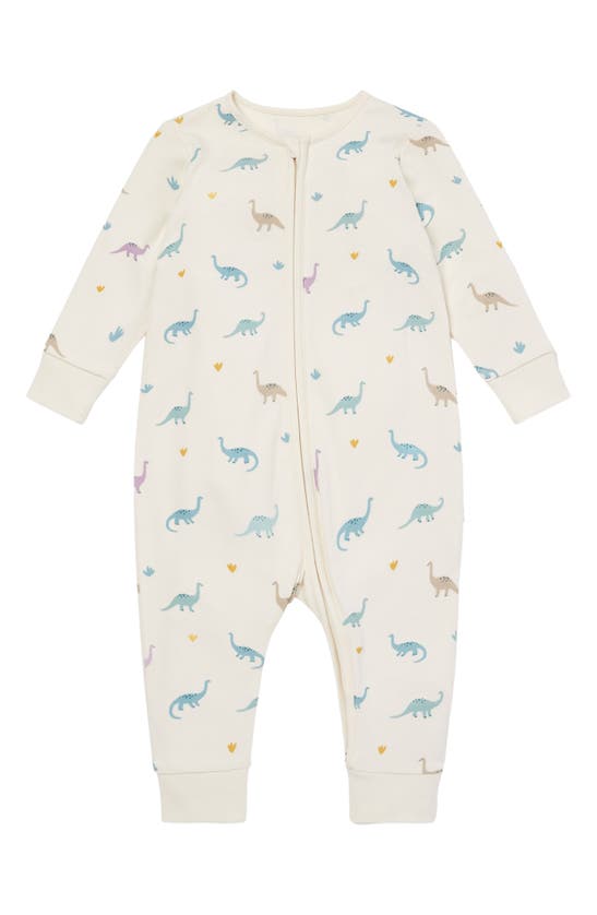 Mori Babies' Clever Dino Print Zip Fitted One-piece Pajamas