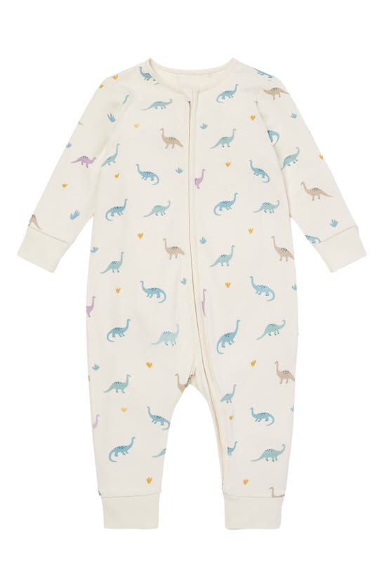 Mori Clever Dino Print Zip Fitted One-piece Pajamas In Dino Print