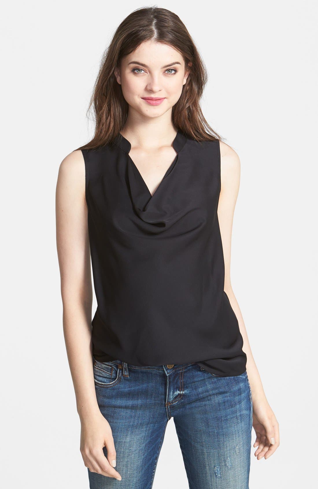 Halogen® Mixed Media Drape Neck Top (Regular & Petite) Nordstrom