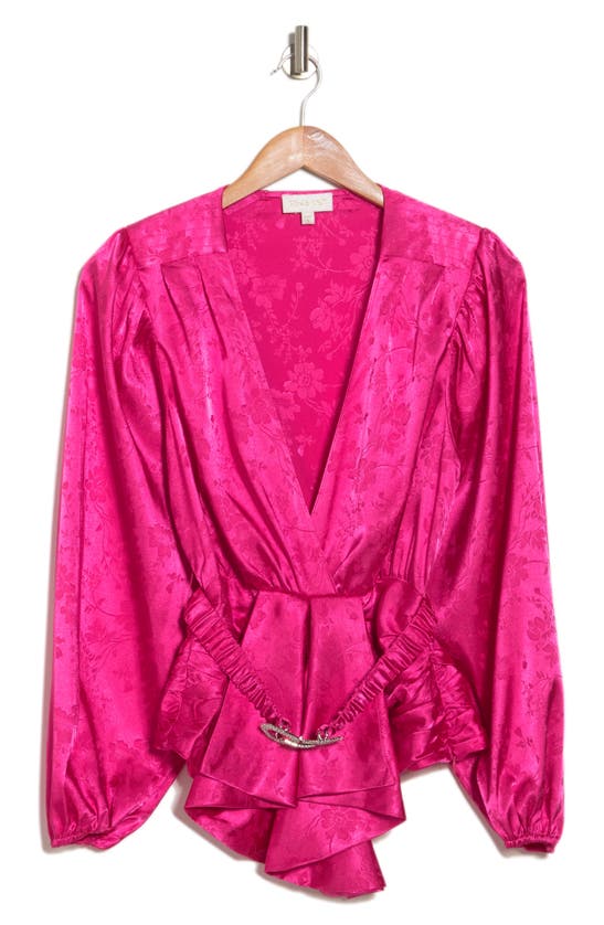 Shop Ronny Kobo Justine Long Sleeve Floral Jacquard Top In Pink