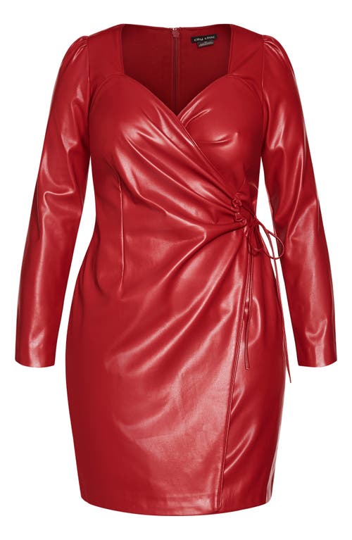 Shop City Chic Cindy Long Sleeve Faux Wrap Faux Leather Dress In True Reddnu