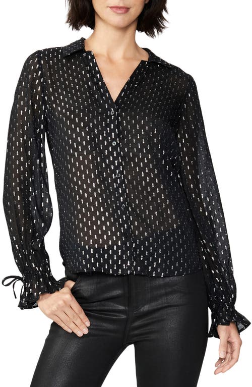 PAIGE Alinah Sheer Button-Front Blouse in Black/Silver at Nordstrom, Size X-Small