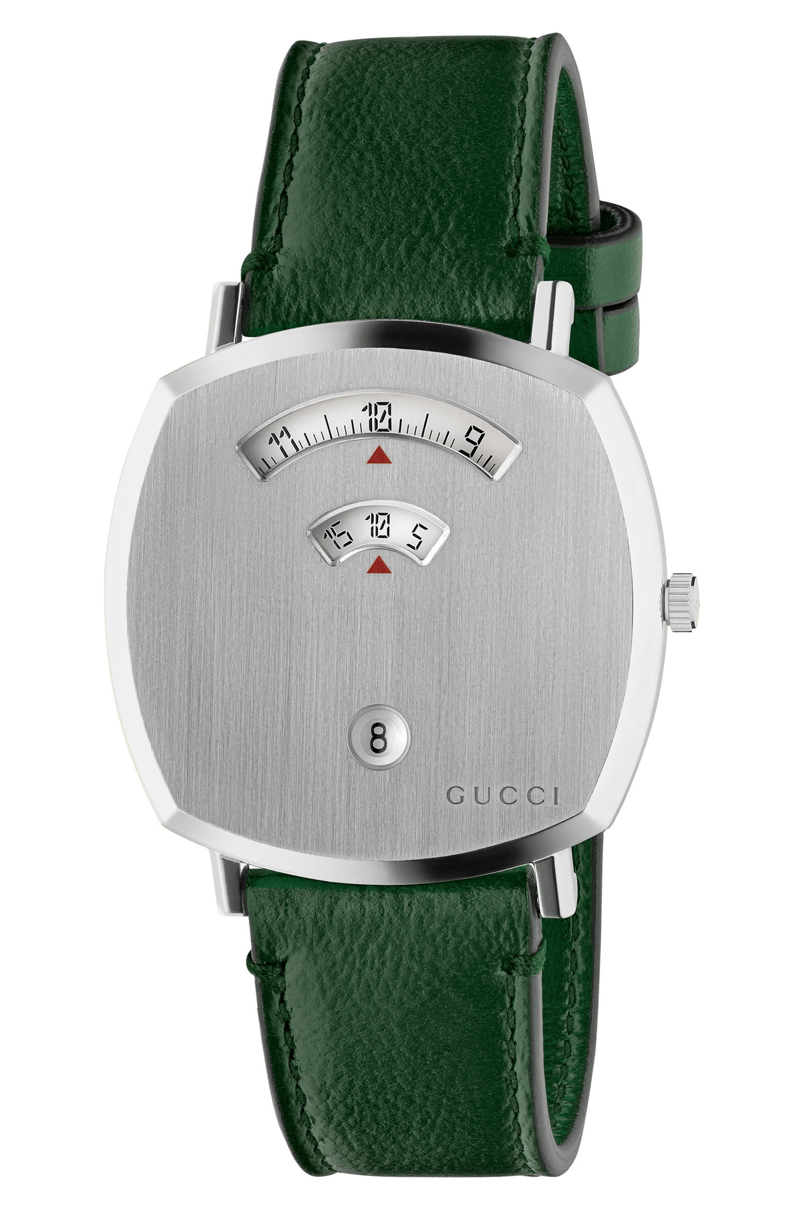 Gucci Grip Leather Strap Watch, 38mm in Green/Silver at Nordstrom