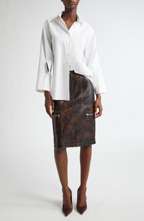 Shop Michael Kors Collection Burnished Leather Cargo Pencil Skirt In Chocolate