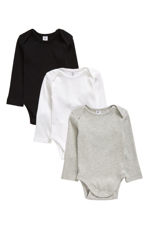 Kids' Nordstrom Grow with Me 3-Pack Organic Cotton Adjustable Bodysuits in Grey Heather- Black Pack