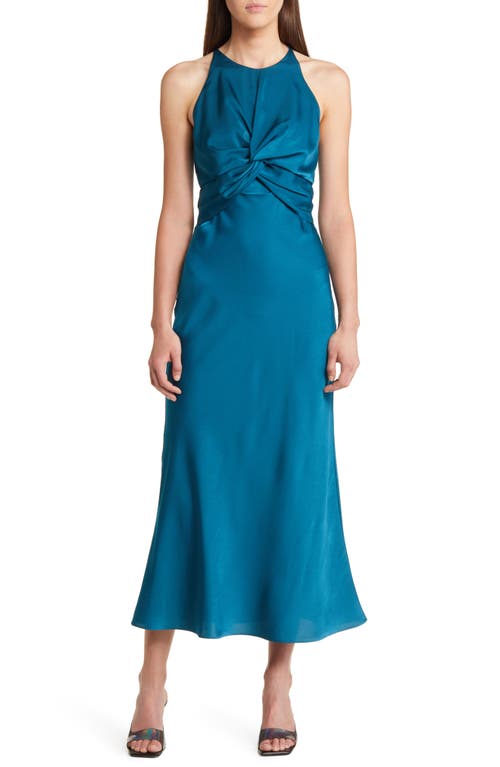 High Neck Twisted Bodice Sleeveless Dress in Teal