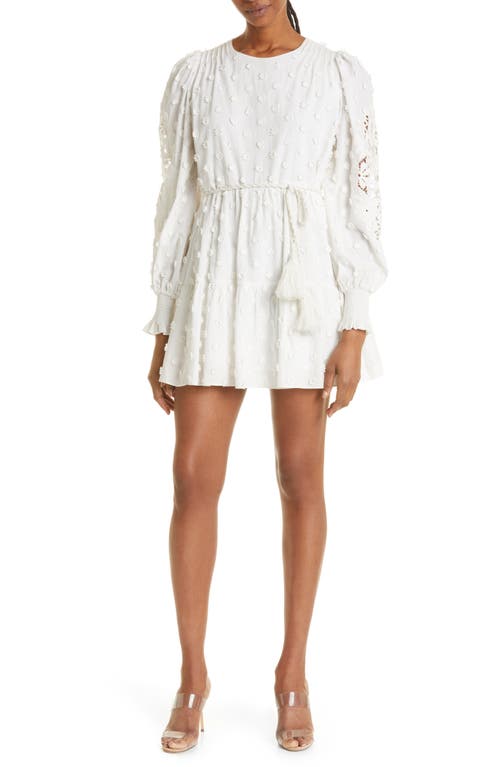 CAMI NYC Carolina Floral Appliqué Long Sleeve Cotton Dress in White
