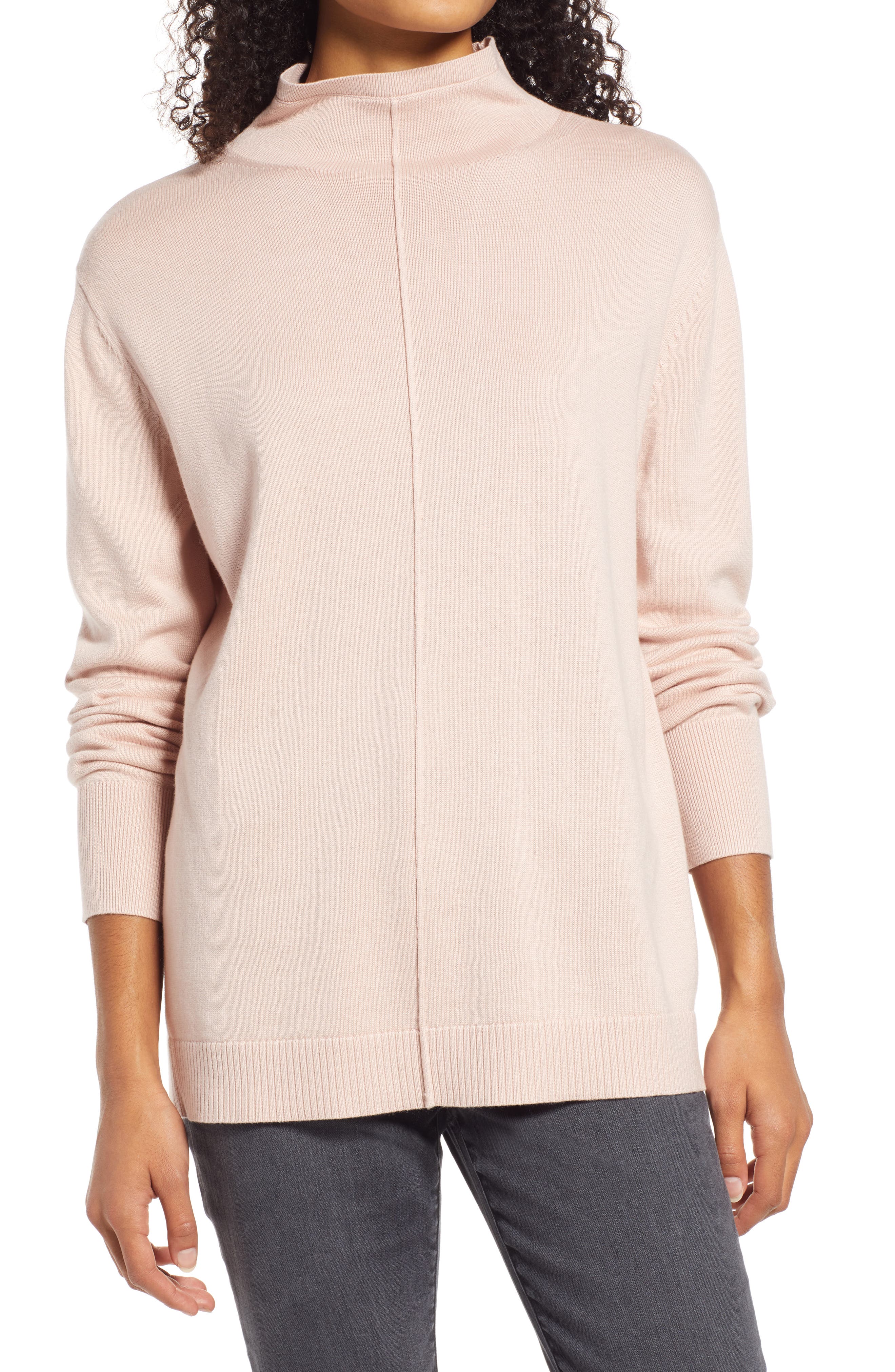 beige funnel neck sweater
