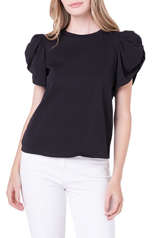 English Factory Gathered Sleeve Knit Top Black at Nordstrom,