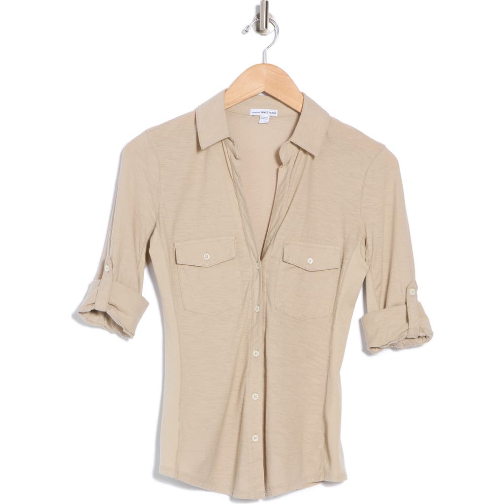 JAMES PERSE JAMES PERSE COTTON V-NECK BUTTON-UP SHIRT