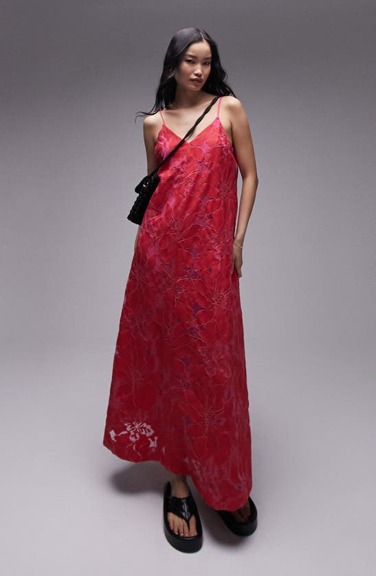 Shop Topshop Floral Lace Maxi Slipdress In Red