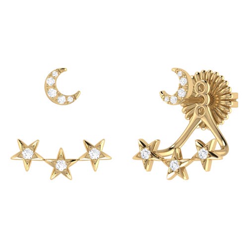 LUVMYJEWELRY LUVMYJEWELRY STAR TRIO CRESCENT SILVER DIAMOND STUD EARRING 