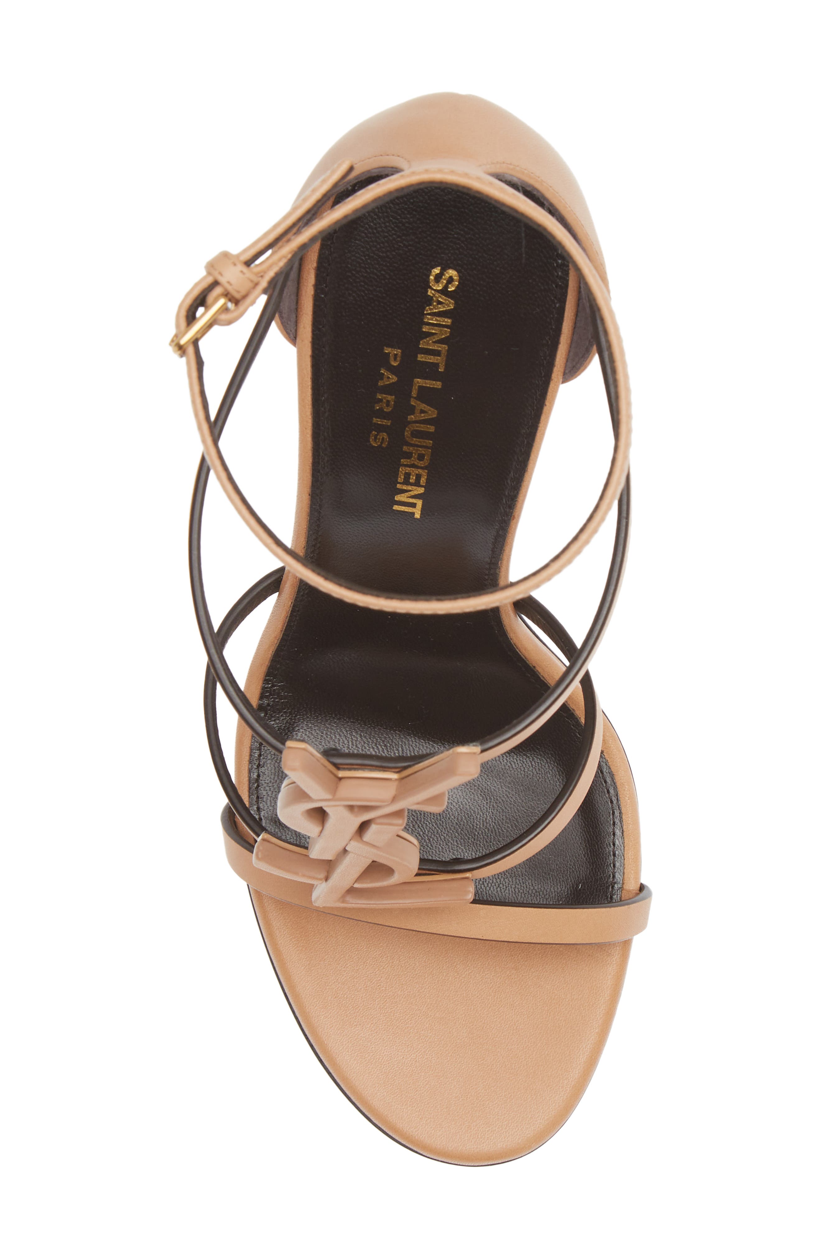 Saint Laurent Cassandra YSL Logo Sandal in Gold Brown Smart Closet