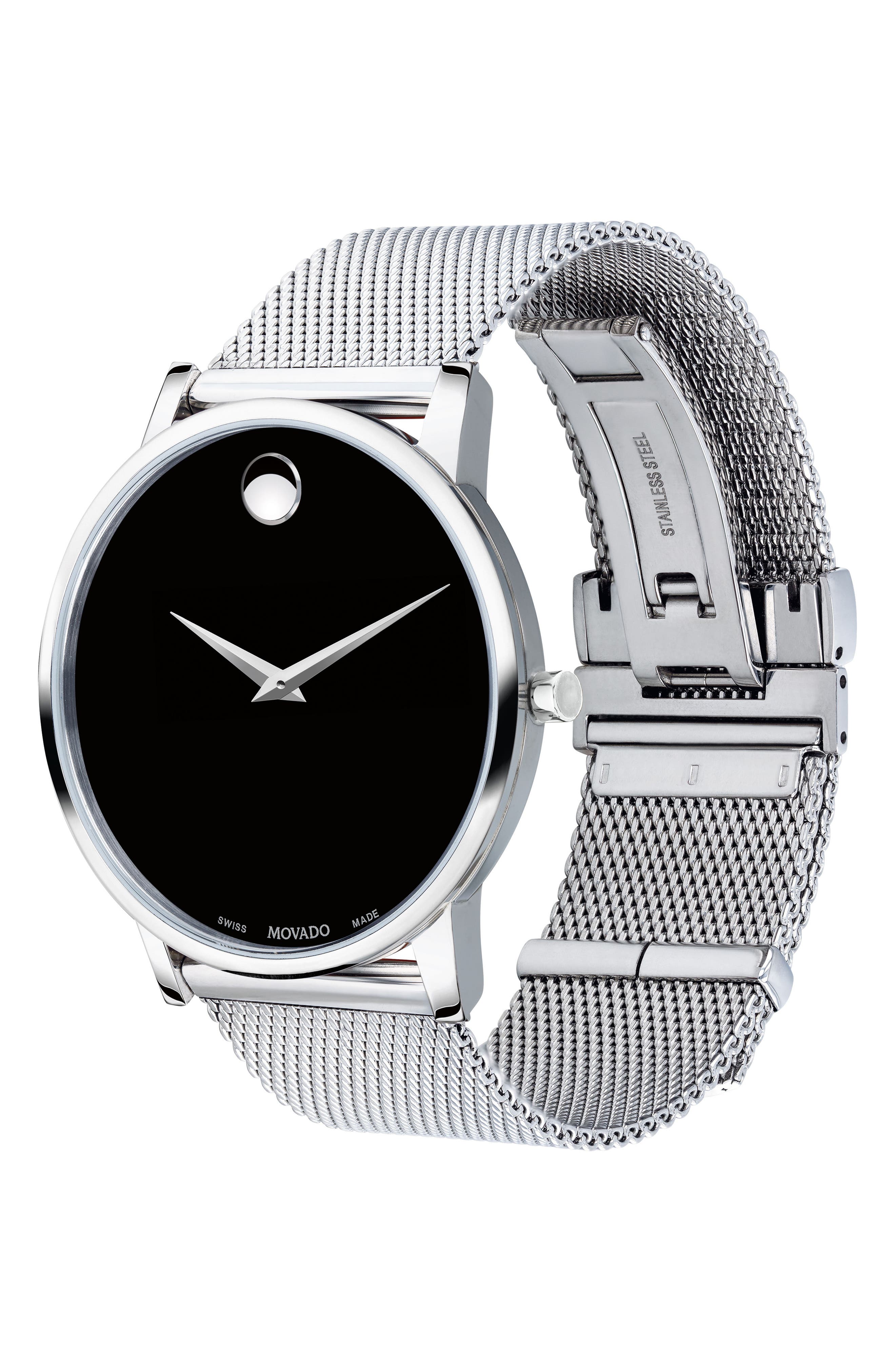 movado silver mesh watch