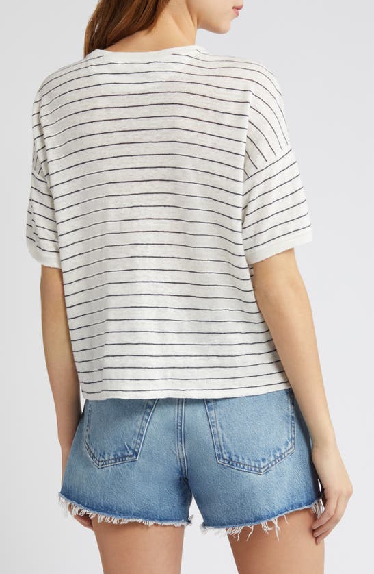 Shop Frame Stripe Organic Linen Pocket T-shirt In Ivory/ Navy Stripe