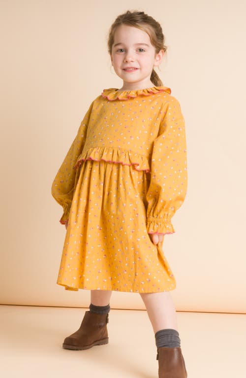 Shop Beet World Kids' Floral Ruffle Long Sleeve Cotton Dress In Provence Meadow