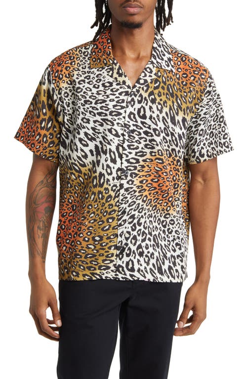 Saturdays NYC Canty Sound Leopard Print Short Sleeve Camp Shirt in Autumn Maple at Nordstrom, Size Medium