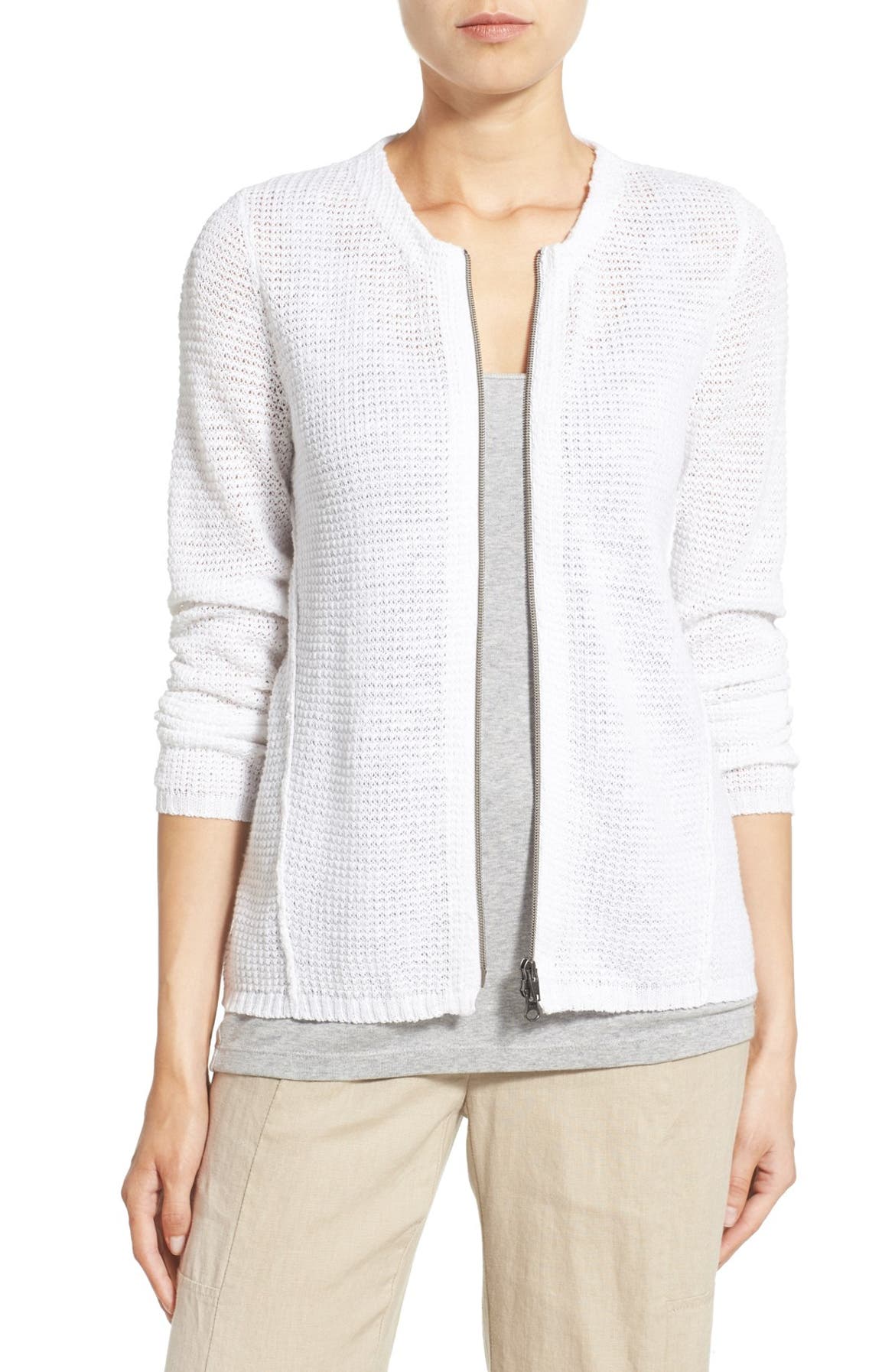 Eileen Fisher Organic Linen & Cotton Crewneck Cardigan (Regular ...