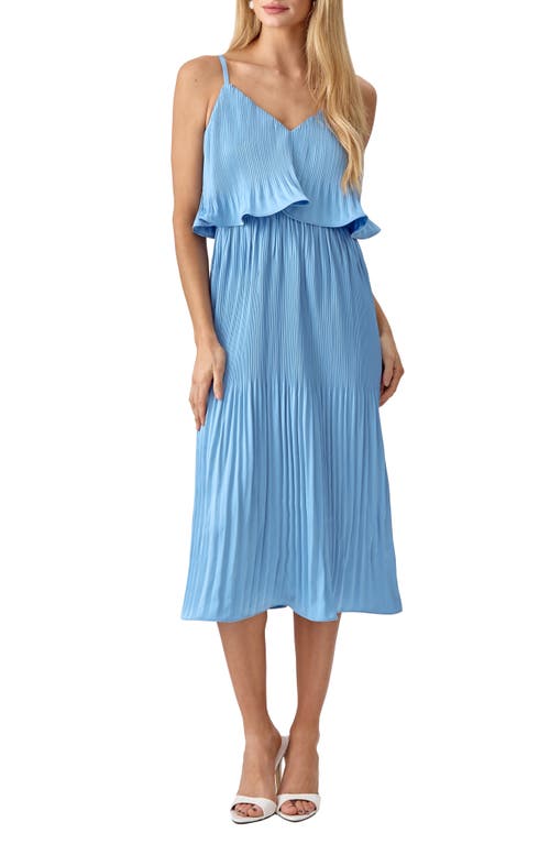 Nayla Pleated Overlay Sleeveless Midi Dress in Sky Blue