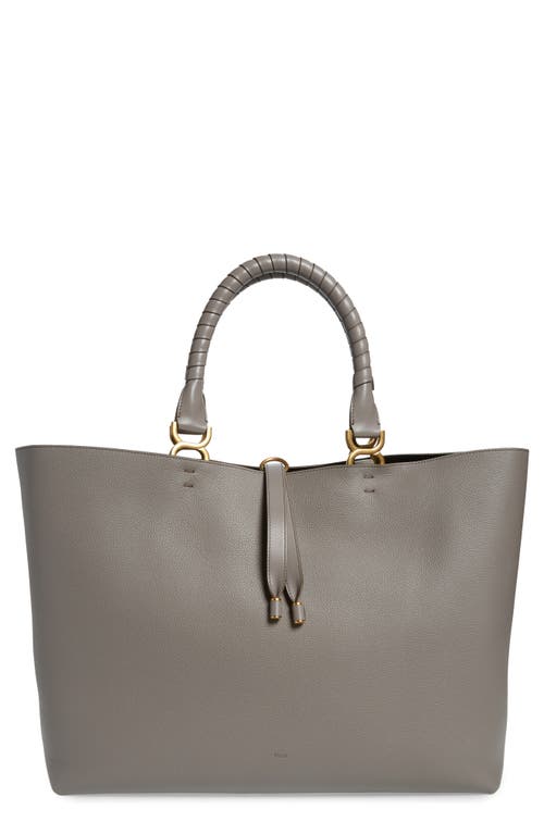 Chloé Large Marcie Grained Calfskin Leather Tote in Cashmere Grey