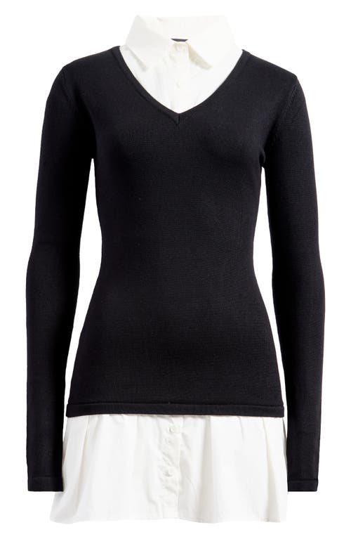 Lioness Femme Poplin Contrast Long Sleeve Minidress In Onyx
