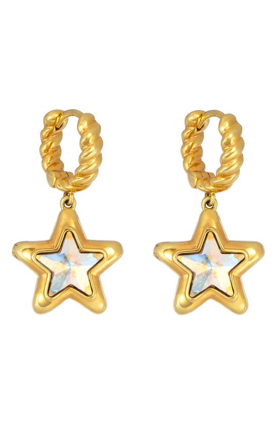 Shop July Child Starburst Locket Drop Huggie Hoop Earrings In Gold/ Star Shaped Crystal