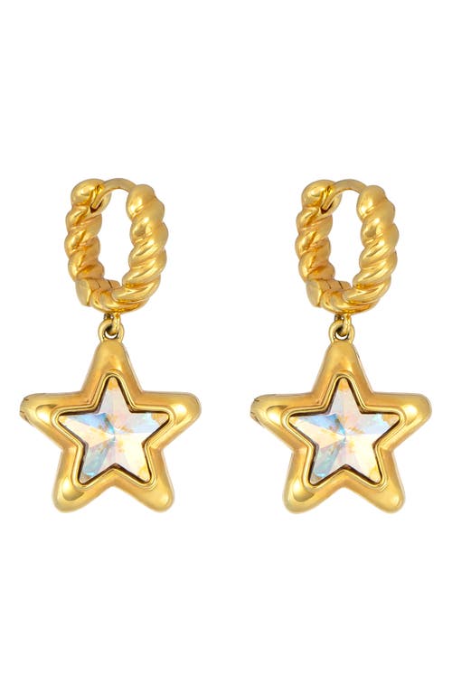 July Child Starburst Locket Drop Huggie Hoop Earrings In Gold/star Shaped Crystal