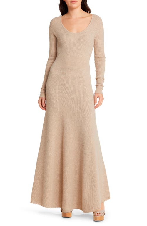 LoveShackFancy Soumeeka Long Sleeve Alpaca Blend Rib Sweater Dress Warm Buff at Nordstrom,