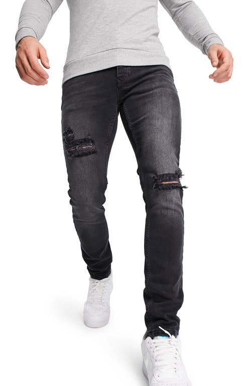 Topman Men's Ripped Stretch Skinny Jeans in Black
