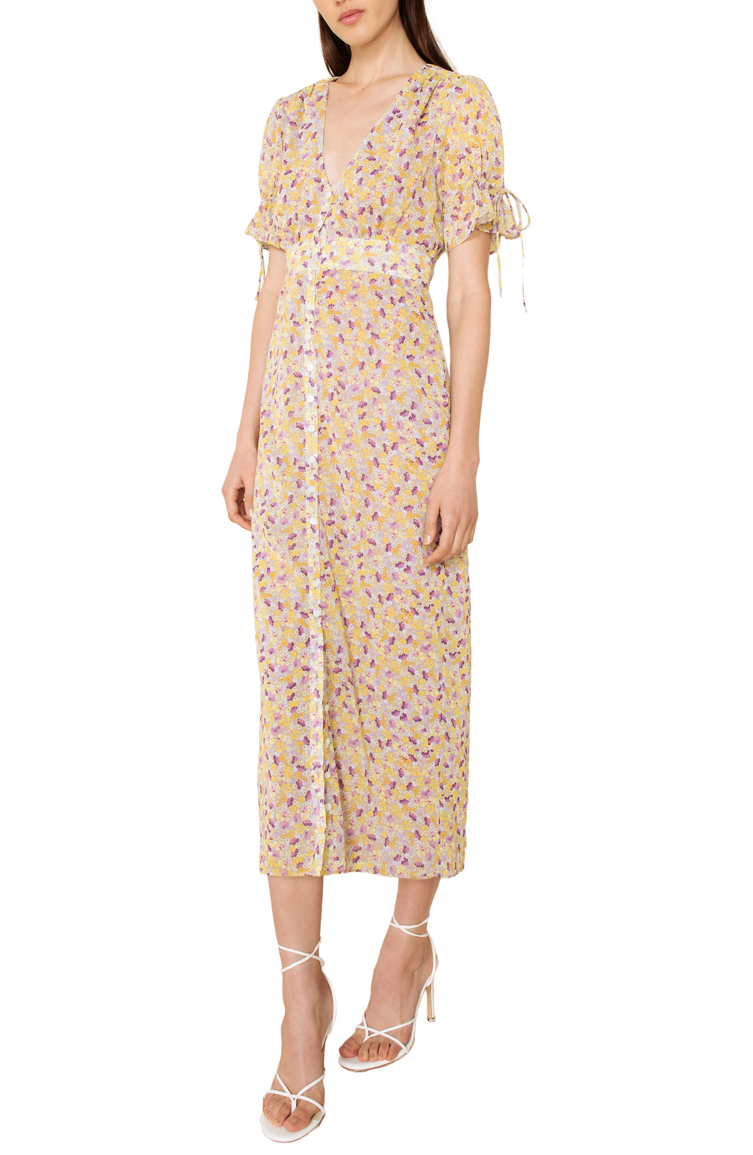The East Order Arlo Floral Print Midi Dress, Yellow
