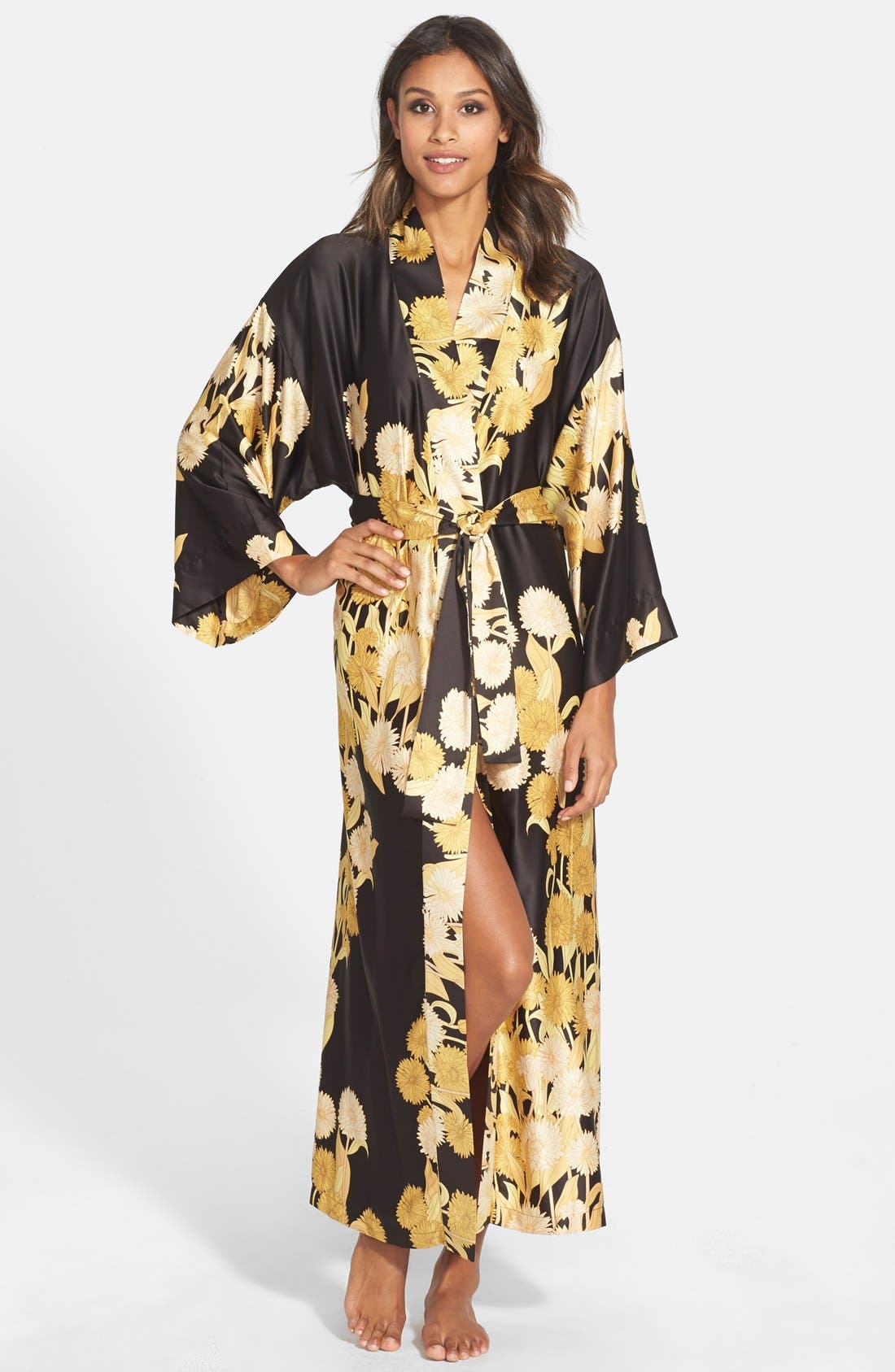Natori 'Irina' Flower Print Charmeuse Robe Nordstrom