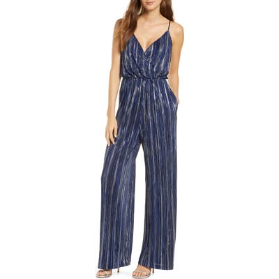 Vince Camuto Metallic Pleat Jumpsuit, Blue