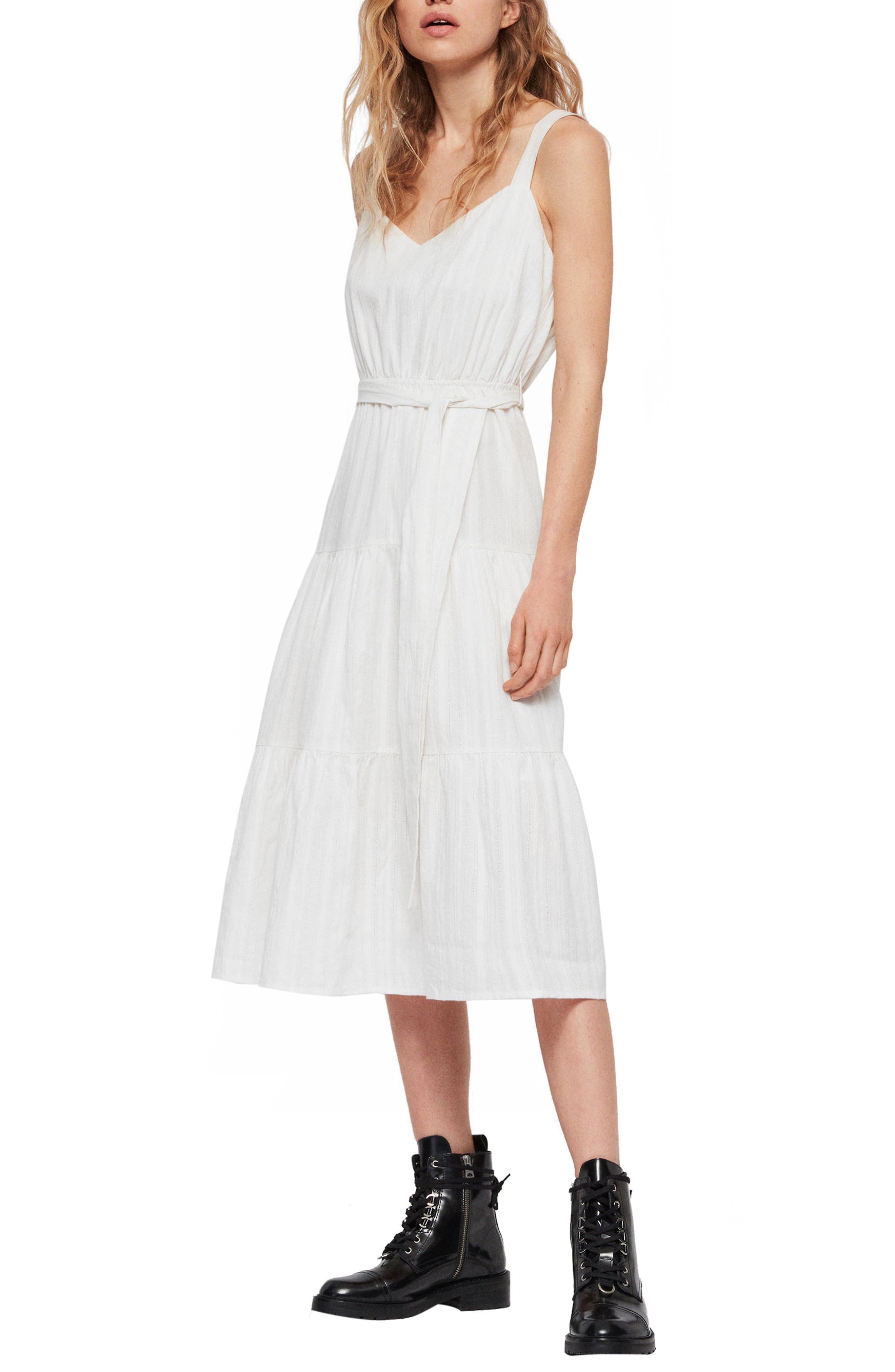 Allsaints Simone Adi Tie Waist Cotton Dress, White