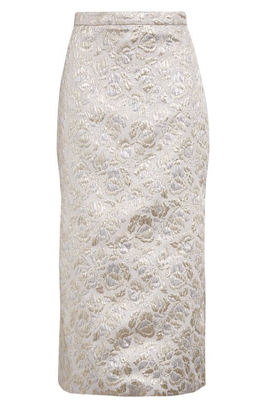 Shop Erdem Pleated Back Floral Cloqué Midi Skirt In Gold