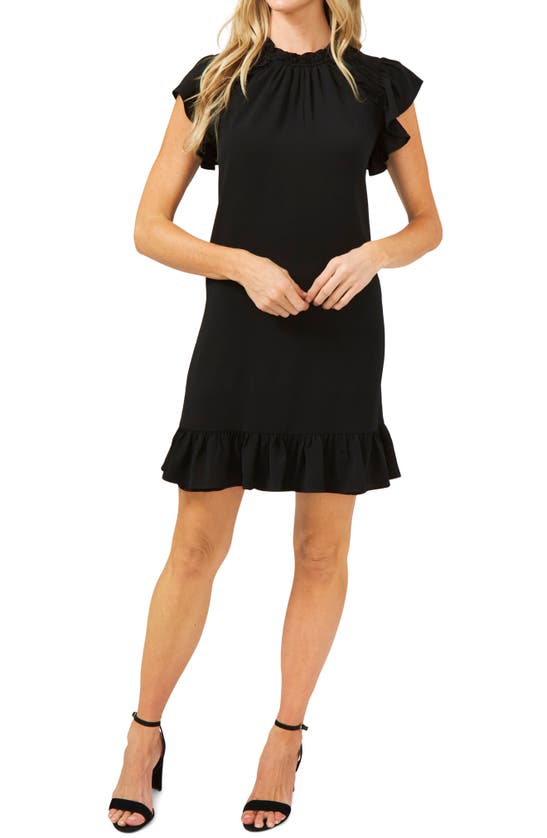 CECE FLUTTER SLEEVE RUFFLE DRESS