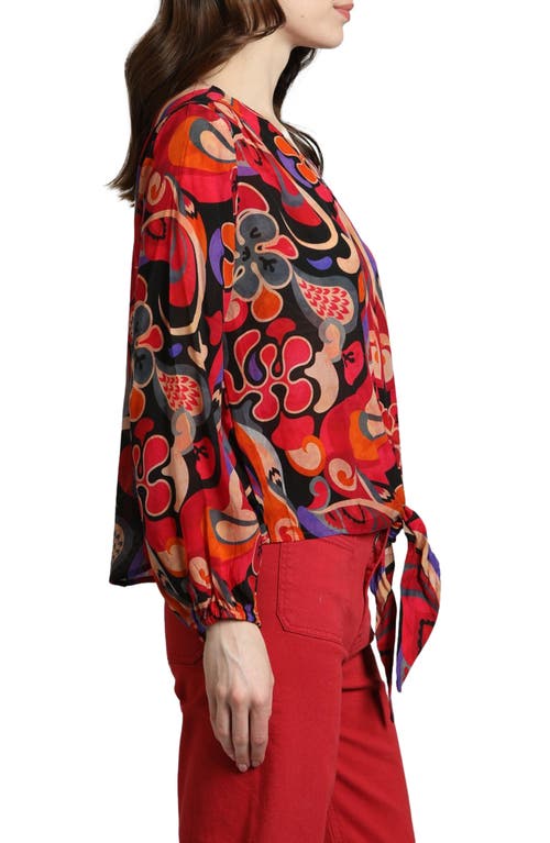 Shop Apny Print V-neck Tie Front Chiffon Top In Red Multi