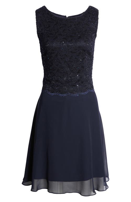 Connected Apparel Lace Bodice Cocktail Dress in Navy