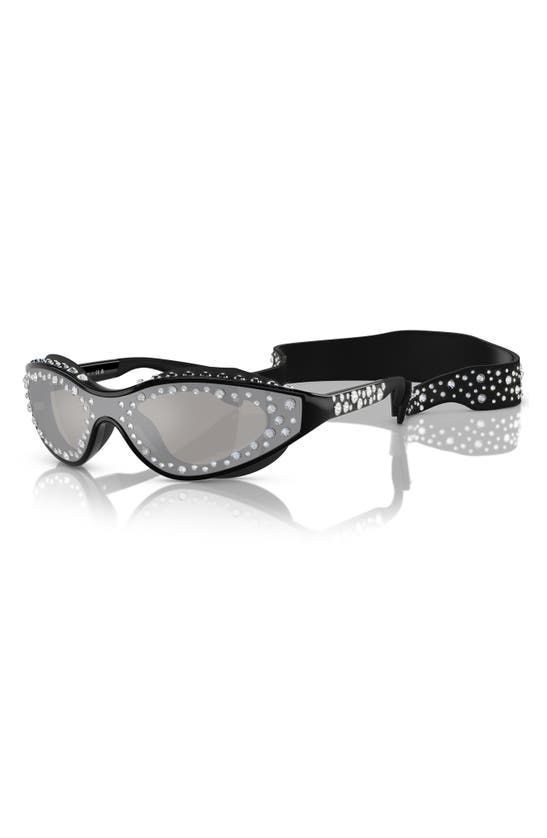 Swarovski 42mm Wraparound Sunglasses With Strap In Black