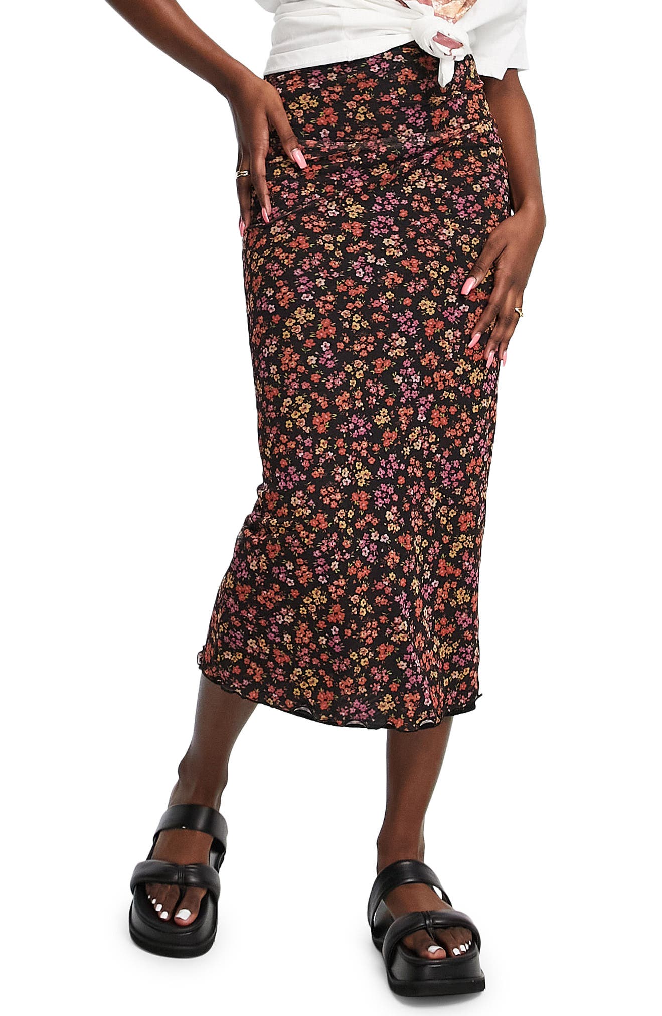 Topshop Grunge Ditsy Mesh Midi Skirt 