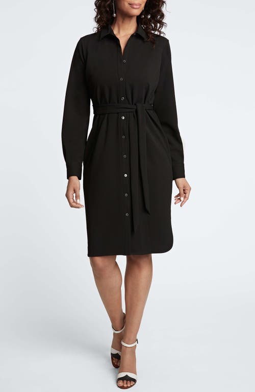 Shop Foxcroft Rocca Belted Long Sleeve Crepe Knit Shirtdress In Black