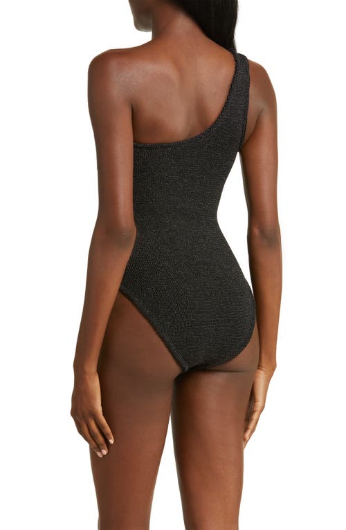 Shop Hunza G Nancy One-shoulder One-piece Swimsuit In Black/gold Lurex