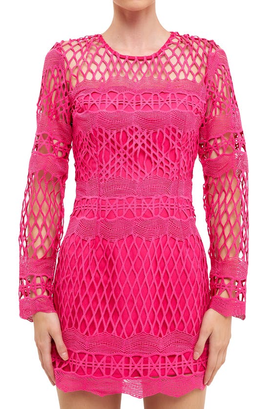 Shop Endless Rose Long Sleeve Body-con Minidress In Fuchsia