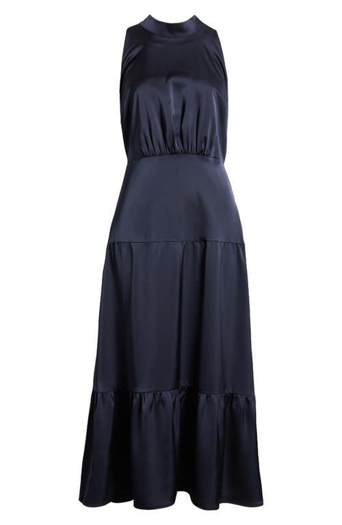 Shop Sam Edelman High Neck Sleeveless Satin Dress In Navy